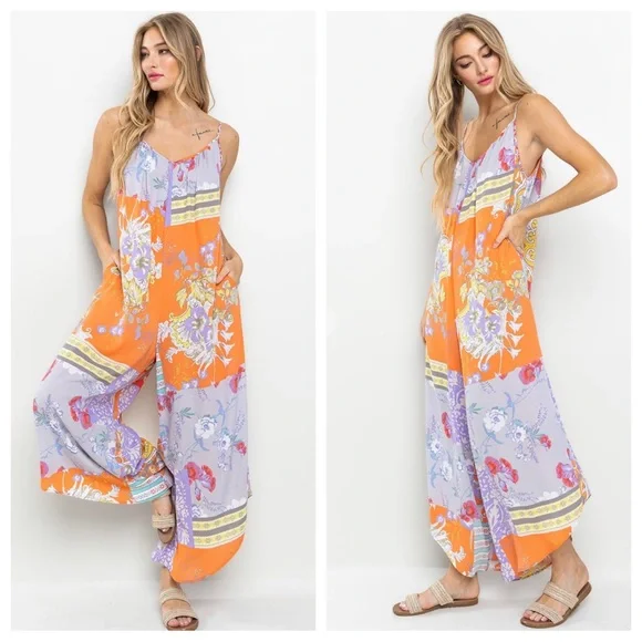 23 Boho Border Print Sleeveless Jumpsuit - Picture 2 of 5